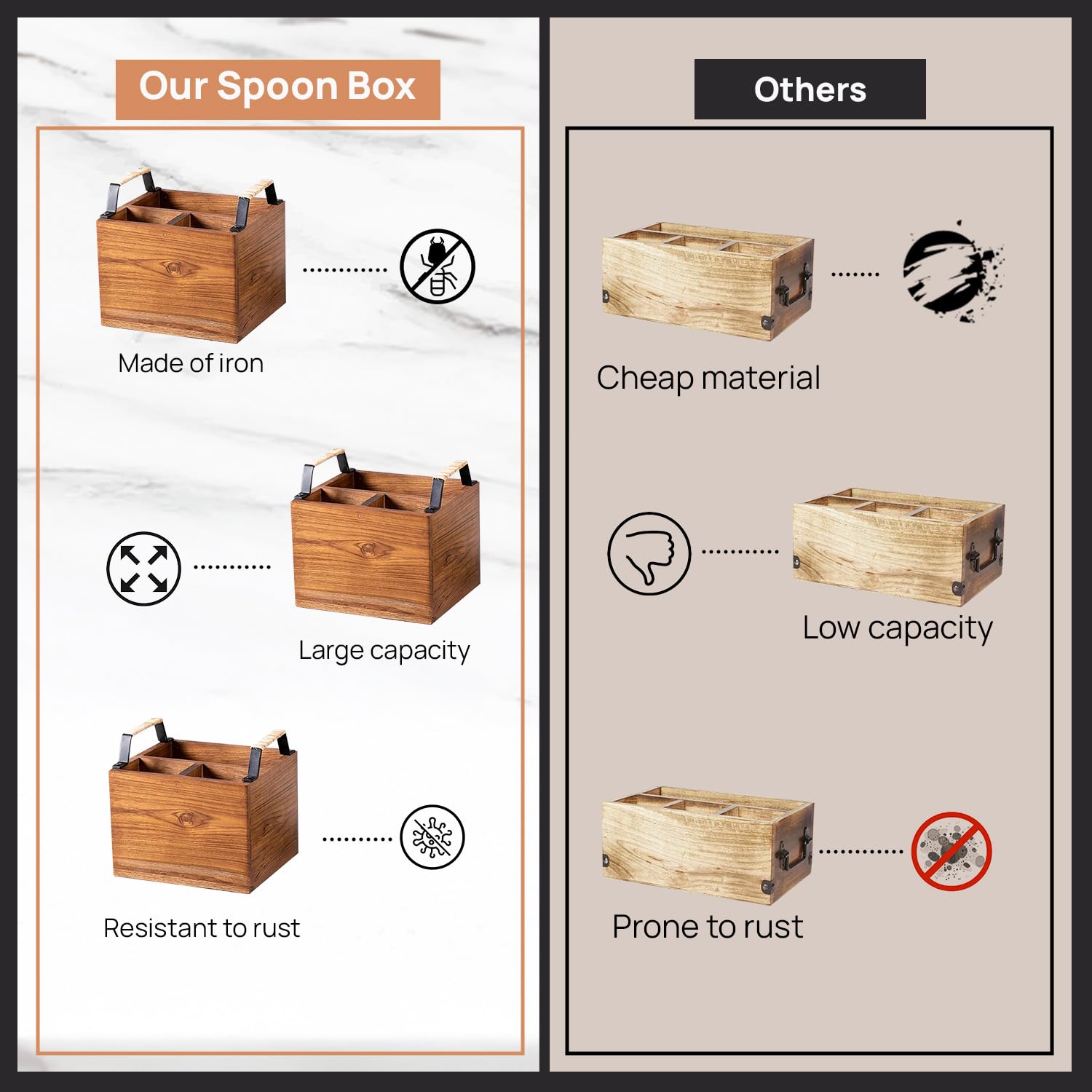 nestroots Spoon Stand with for Dining Table | Wooden cutlery holder multipurpose Diwali or Deepawali Gifts Iron Handles Black wi